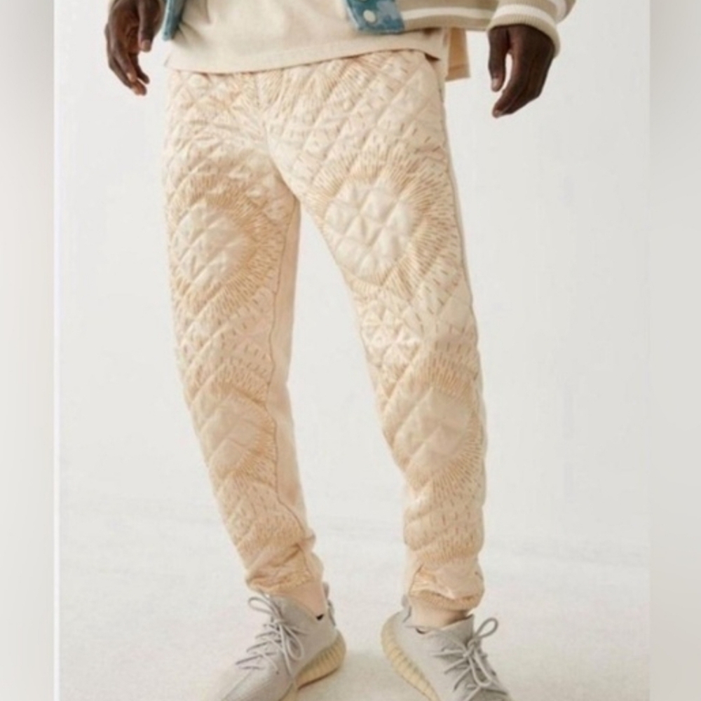 True Religion Quilted Burst Terry Athleisure Jogger Pants Sz L Cream